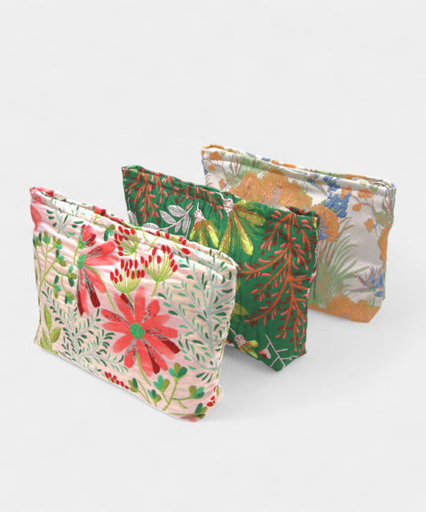 Floraison 刺繡花卉化妝包｜綠植