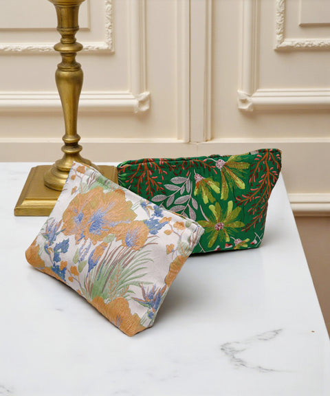 Floraison 刺繡花卉化妝包｜綠植