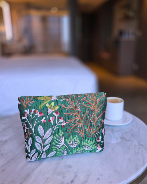 Floraison 刺繡花卉收納包｜綠植