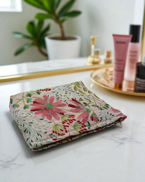 Floraison 刺繡花卉化妝包｜粉薊花