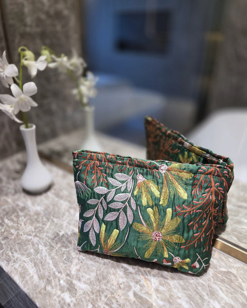 Floraison 刺繡花卉收納包｜綠植