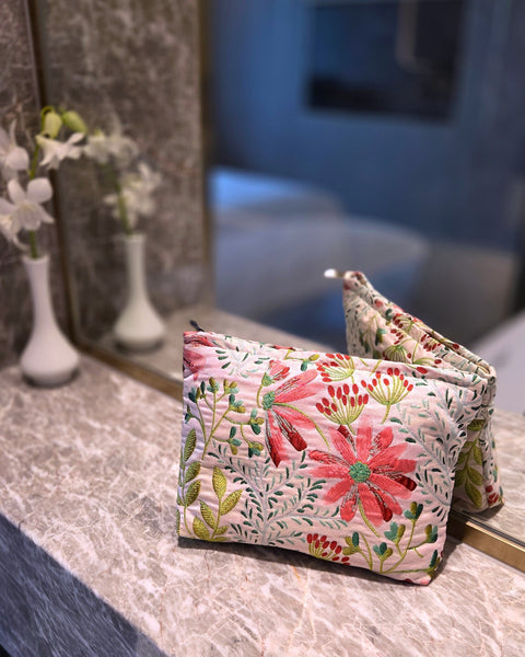 Floraison 刺繡花卉收納包｜粉薊花