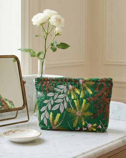 Floraison 刺繡花卉收納包｜粉薊花