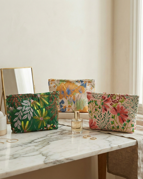 Floraison 刺繡花卉收納包｜綠植