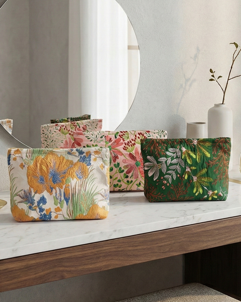 Floraison 刺繡花卉收納包｜綠植