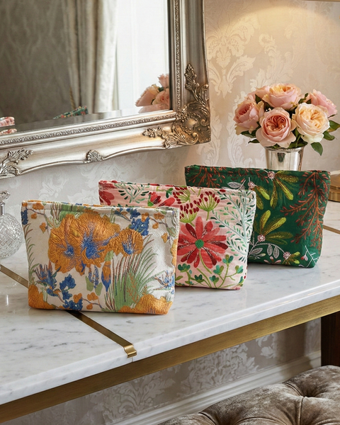 Floraison 刺繡花卉收納包｜綠植