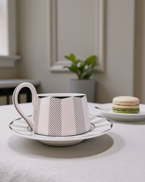 Le Reine 法式花鳥錐形茶杯組｜靜謐黑