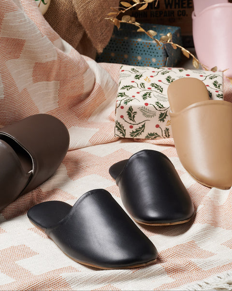 Líný 羊皮室內拖鞋｜紳士黑