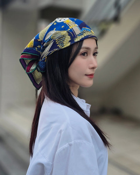 天然絲綢羊毛圍巾｜普魯士藍