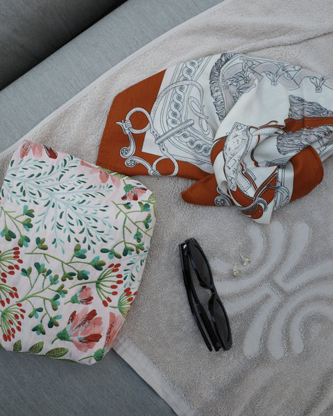 天然絲綢羊毛圍巾｜米白棕