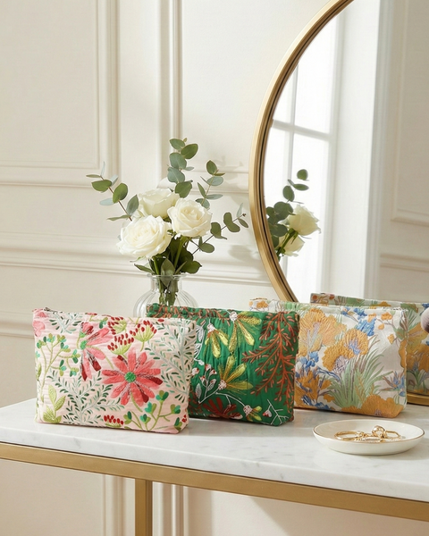 Floraison 刺繡花卉收納包｜綠植